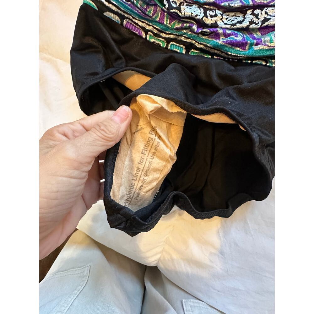 Vintage Catalina Women's Black Purple Halter Neck One Piece Swimsuit Size 10 - Picture 5 of 11